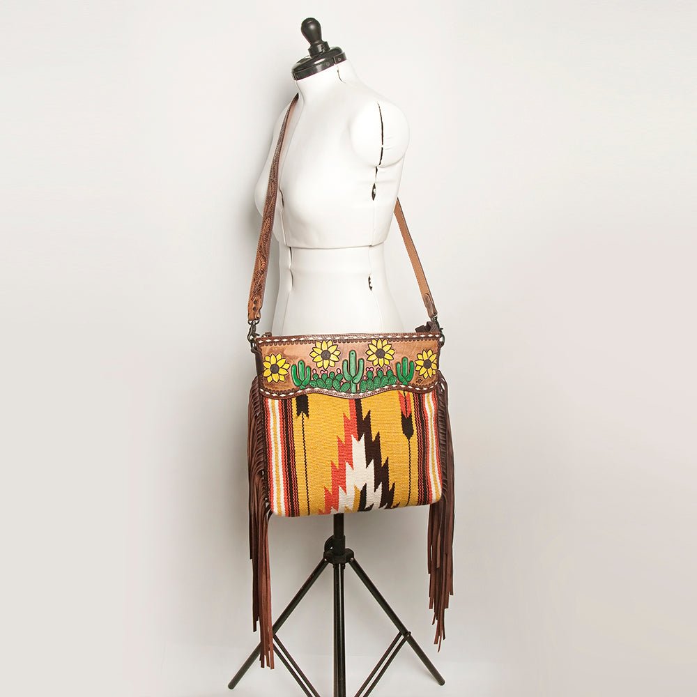 American Darling Signature Crossbody Hand Tooled Saddle Blanket Genuine Leather