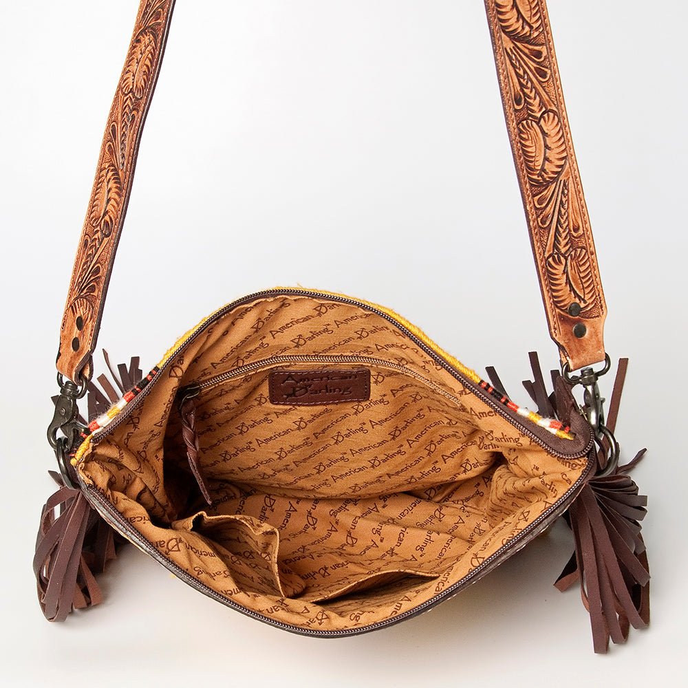 American Darling Crossbody Hand Tooled Hair-On Genuine Leather