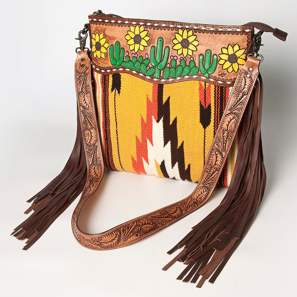 American Darling Crossbody Hand Tooled Hair-On Genuine Leather