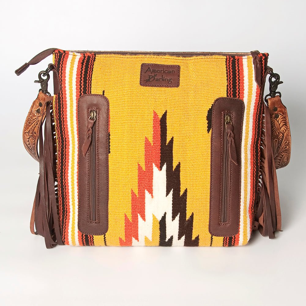 American Darling Signature Crossbody Hand Tooled Saddle Blanket Genuine Leather