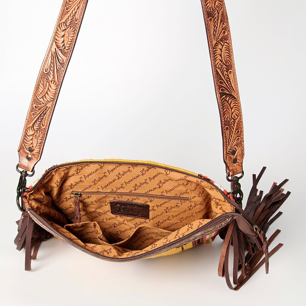 American Darling Signature Crossbody Hand Tooled Saddle Blanket Genuine Leather