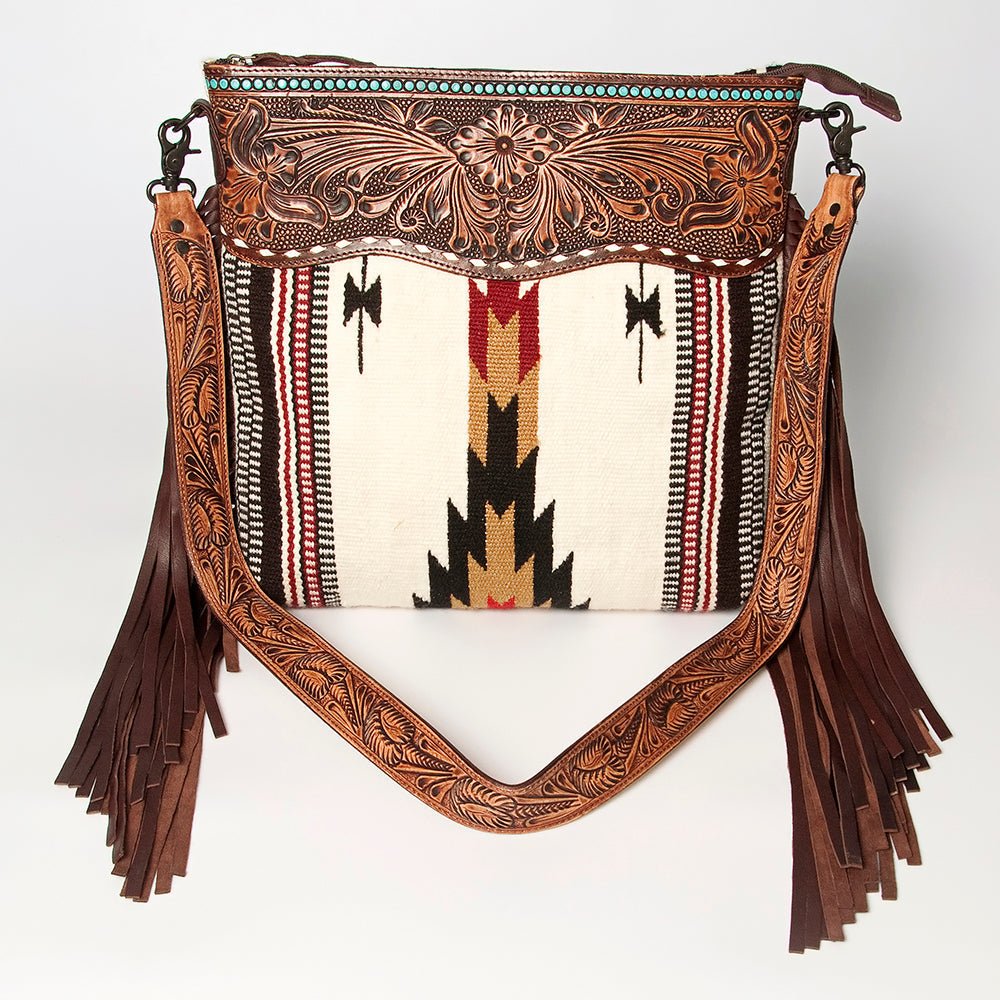 American Darling Signature Crossbody Hand Tooled Saddle Blanket Genuine Leather