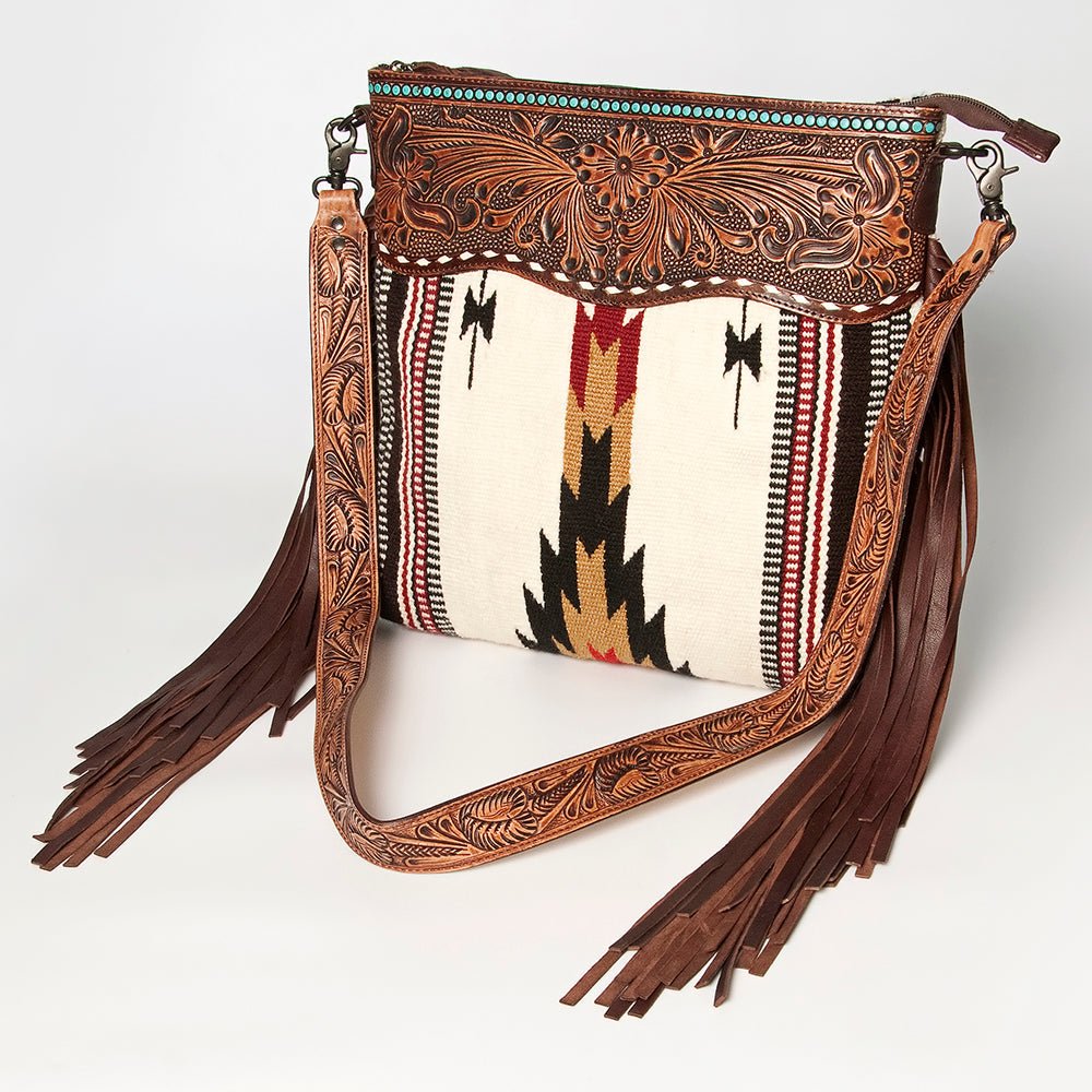 American Darling Signature Crossbody Hand Tooled Saddle Blanket Genuine Leather