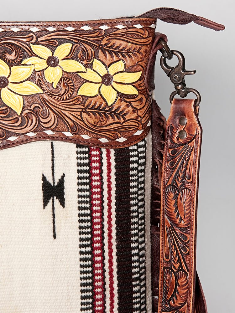 American Darling Signature Crossbody Hand Tooled Saddle Blanket Genuine Leather