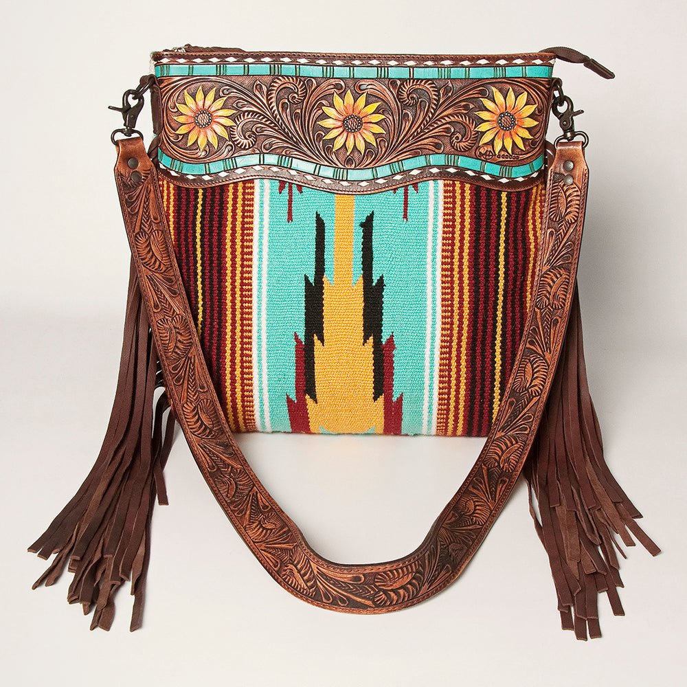 American Darling Signature Crossbody Hand Tooled Saddle Blanket Genuine Leather