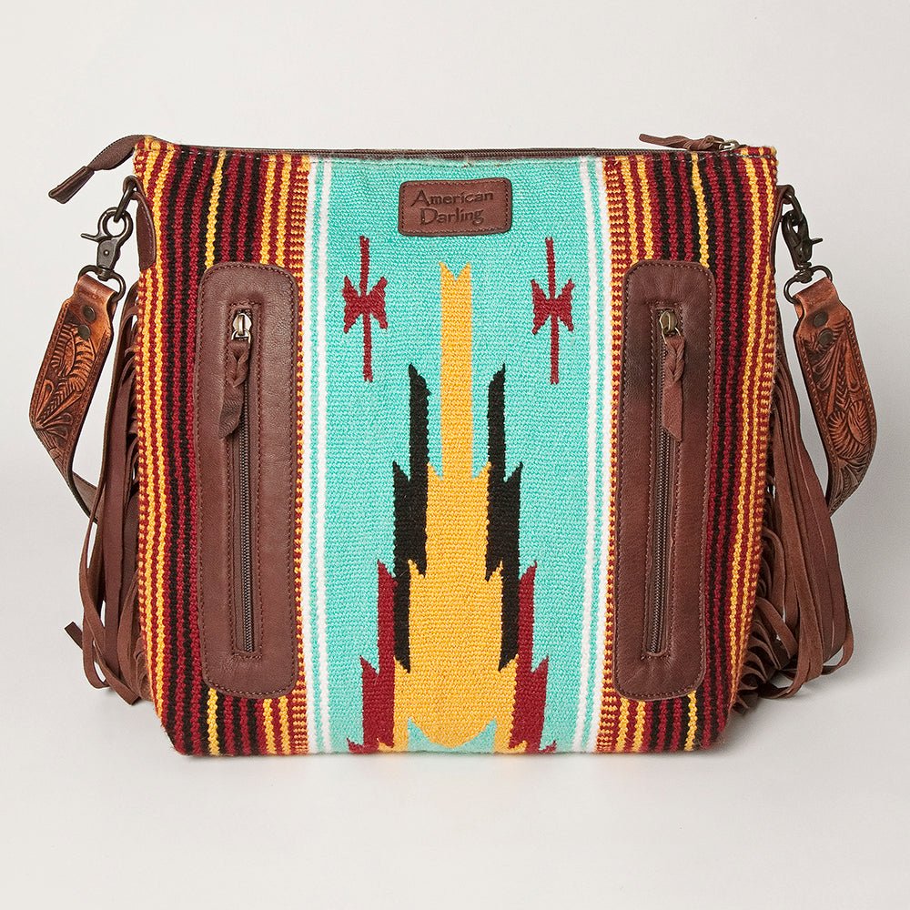 American Darling Signature Crossbody Hand Tooled Saddle Blanket Genuine Leather
