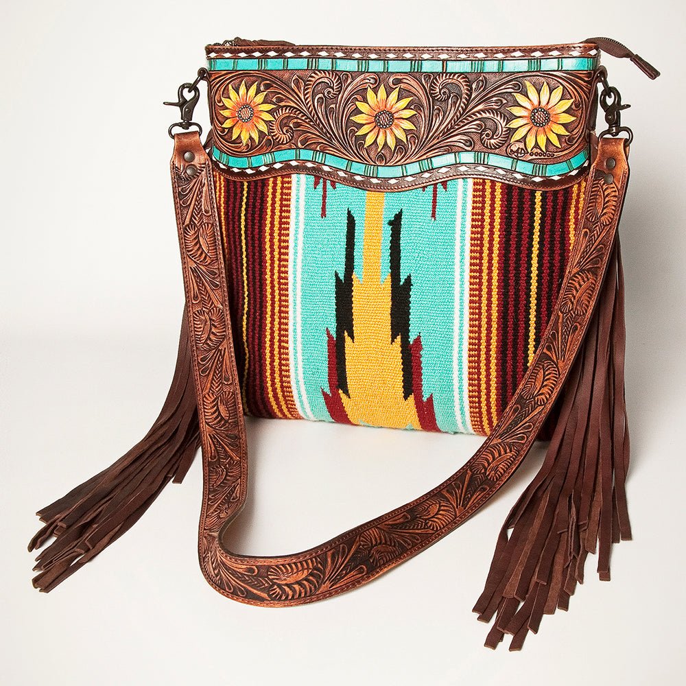 American Darling Signature Crossbody Hand Tooled Saddle Blanket Genuine Leather
