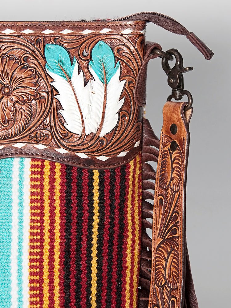 American Darling Signature Crossbody Hand Tooled Saddle Blanket Genuine Leather