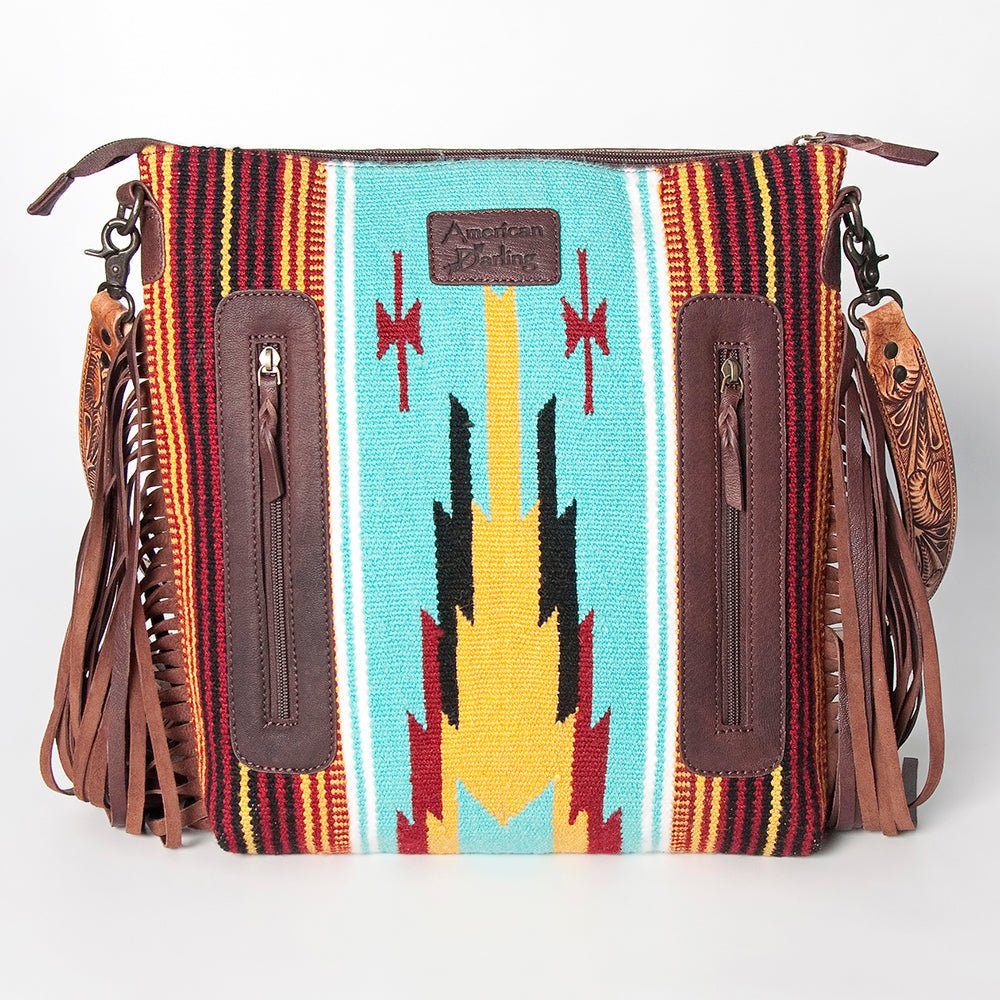 American Darling Signature Crossbody Hand Tooled Saddle Blanket Genuine Leather