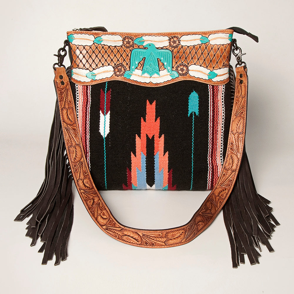 American Darling Signature Crossbody Hand Tooled Saddle Blanket Genuine Leather