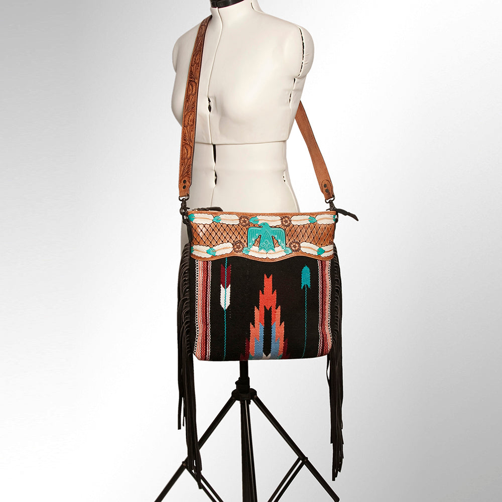 American Darling Signature Crossbody Hand Tooled Saddle Blanket Genuine Leather