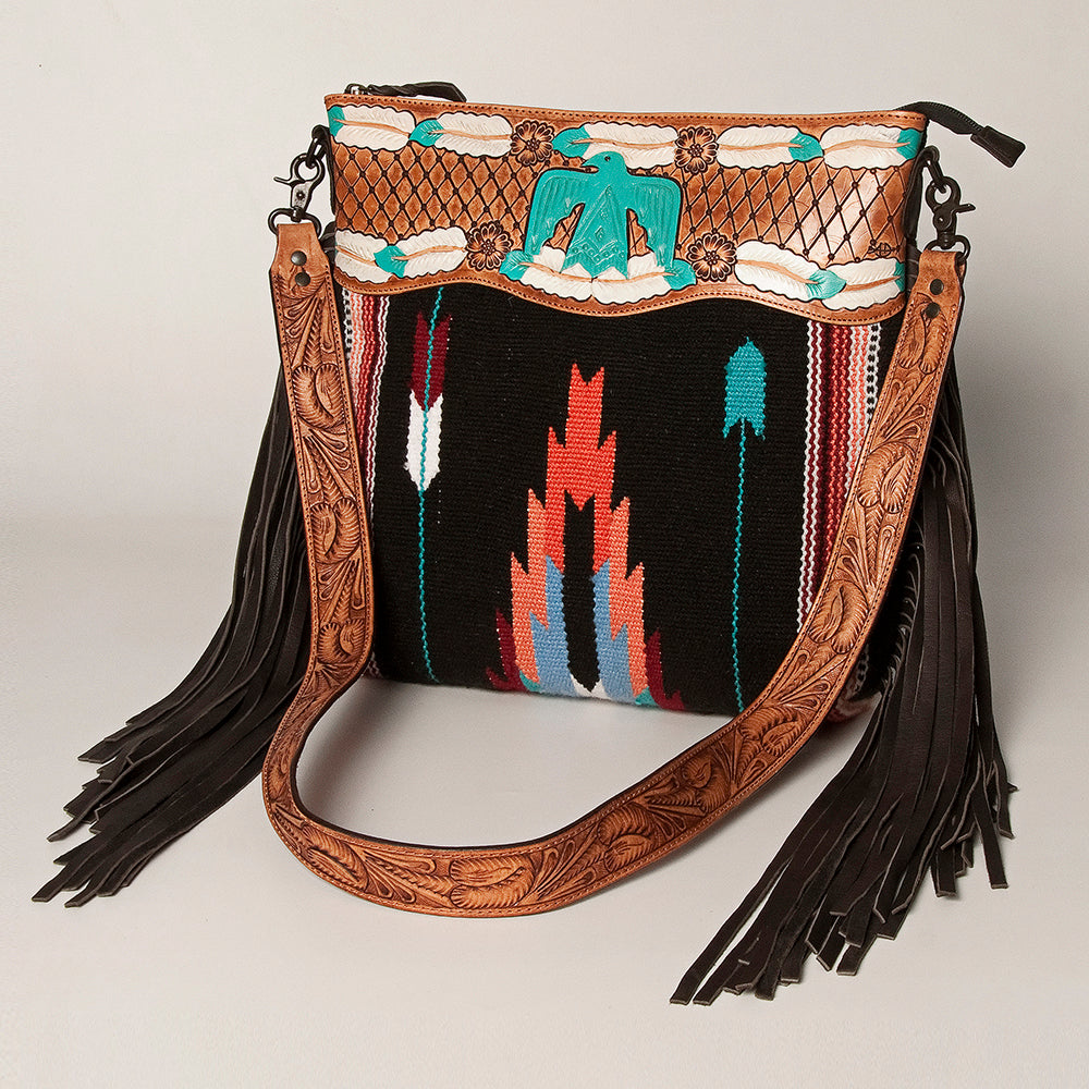 American Darling Signature Crossbody Hand Tooled Saddle Blanket Genuine Leather