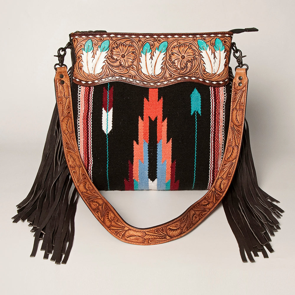 American Darling Signature Crossbody Hand Tooled Saddle Blanket Genuine Leather