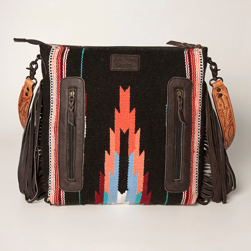American Darling Signature Crossbody Hand Tooled Saddle Blanket Genuine Leather