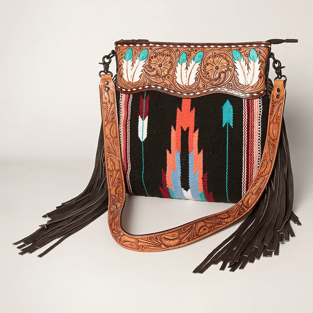American Darling Signature Crossbody Hand Tooled Saddle Blanket Genuine Leather