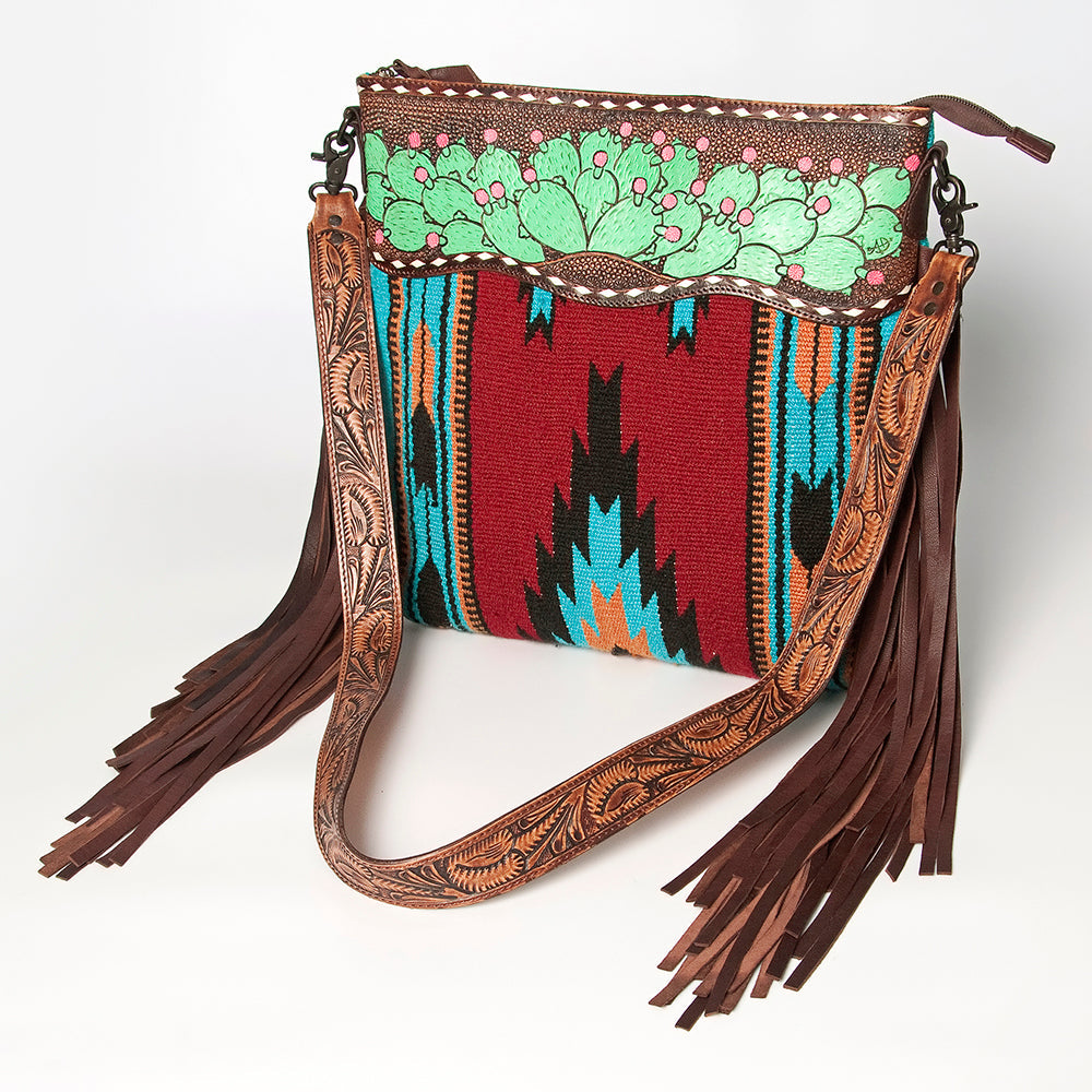 American Darling Hand-Tooled Saddle Blanket Leather Crossbody Bag