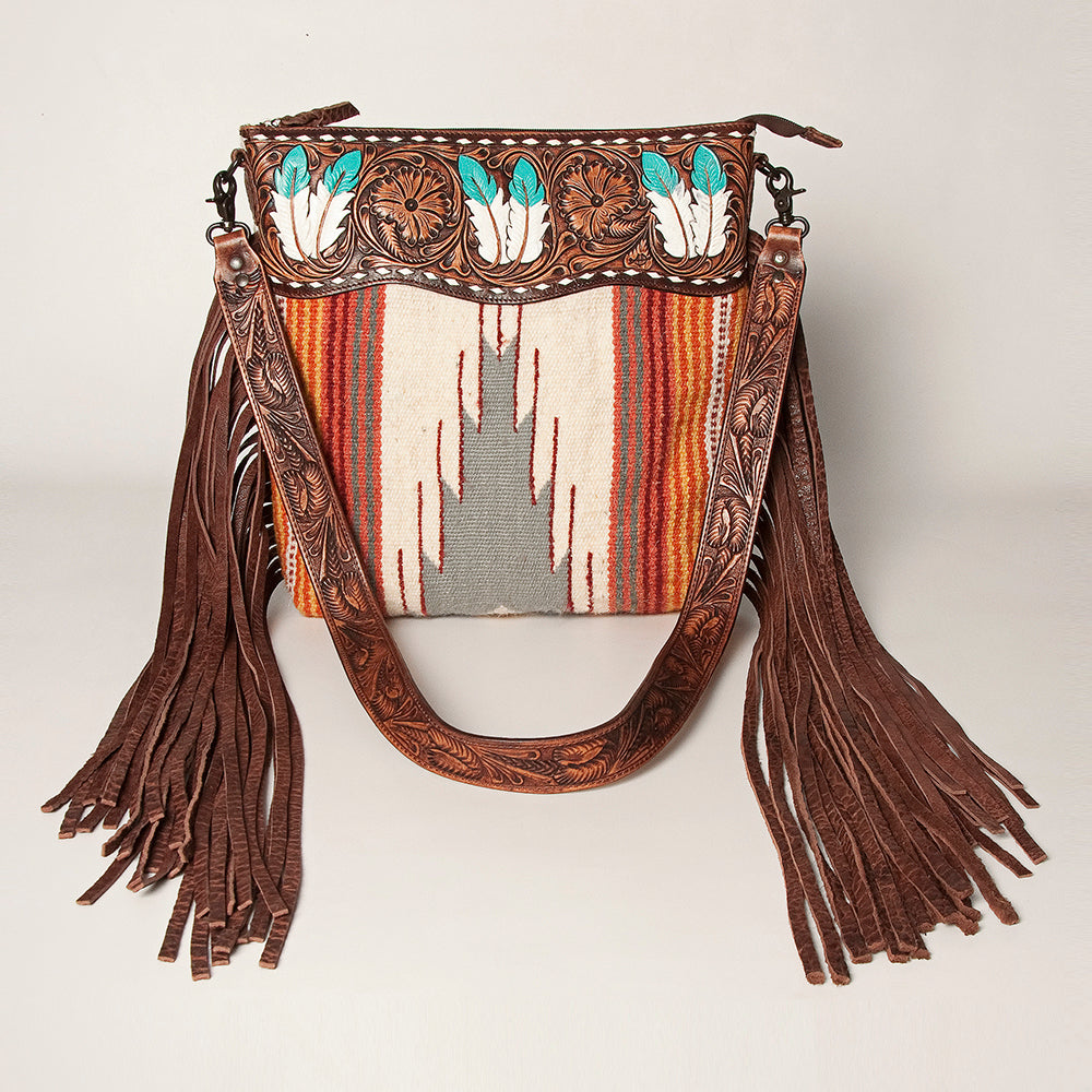 American Darling Hand-Tooled Saddle Blanket Leather Crossbody Bag