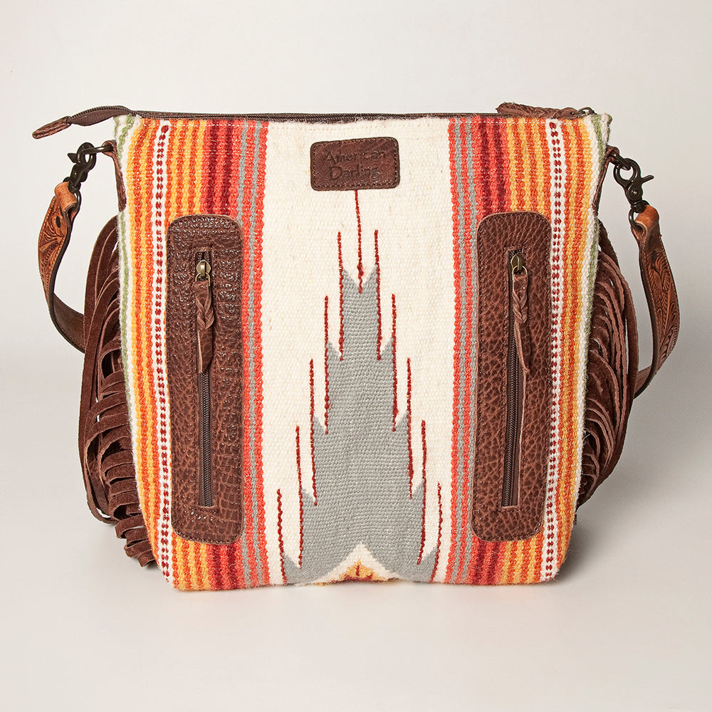 American Darling Hand-Tooled Saddle Blanket Leather Crossbody Bag