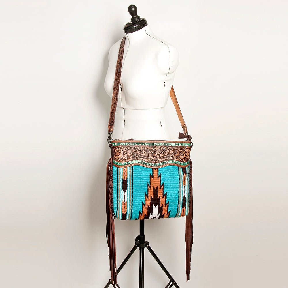 American Darling Small Crossbody Hand Tooled Saddle Blanket Genuine Leather