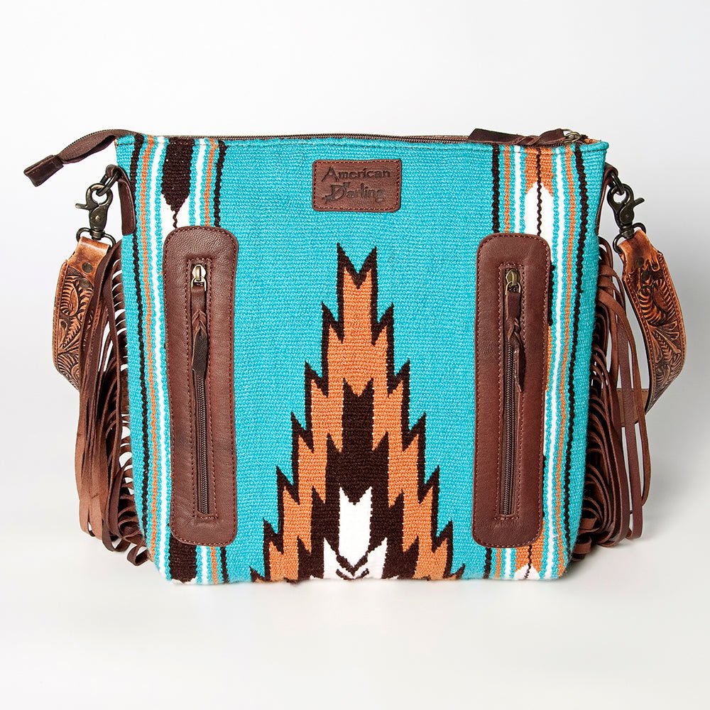 American Darling Signature Crossbody Hand Tooled Saddle Blanket Genuine Leather