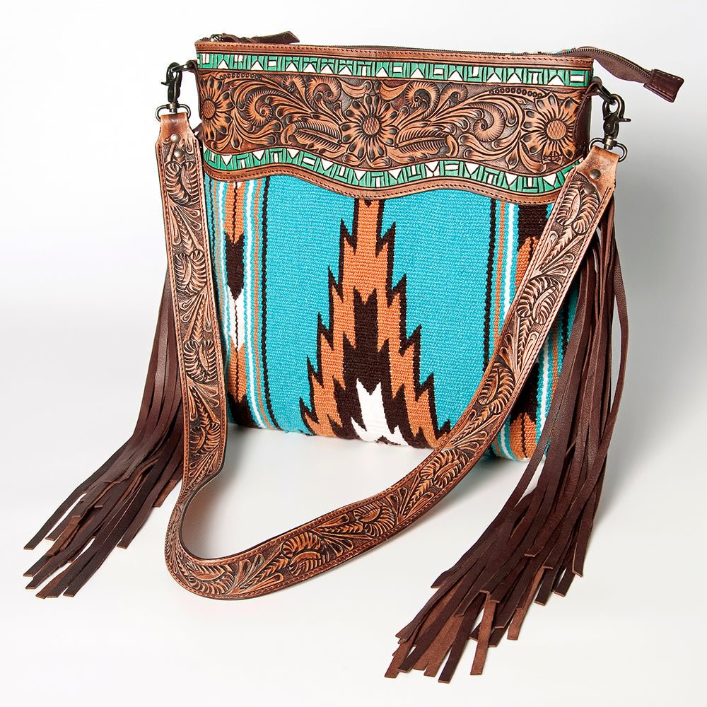 American Darling Signature Crossbody Hand Tooled Saddle Blanket Genuine Leather