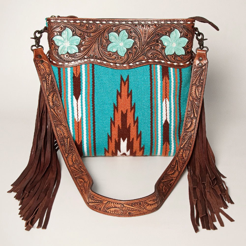 American Darling Signature Crossbody Hand Tooled Saddle Blanket Genuine Leather