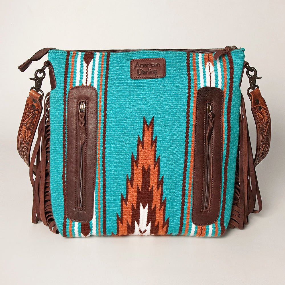 American Darling Signature Crossbody Hand Tooled Saddle Blanket Genuine Leather
