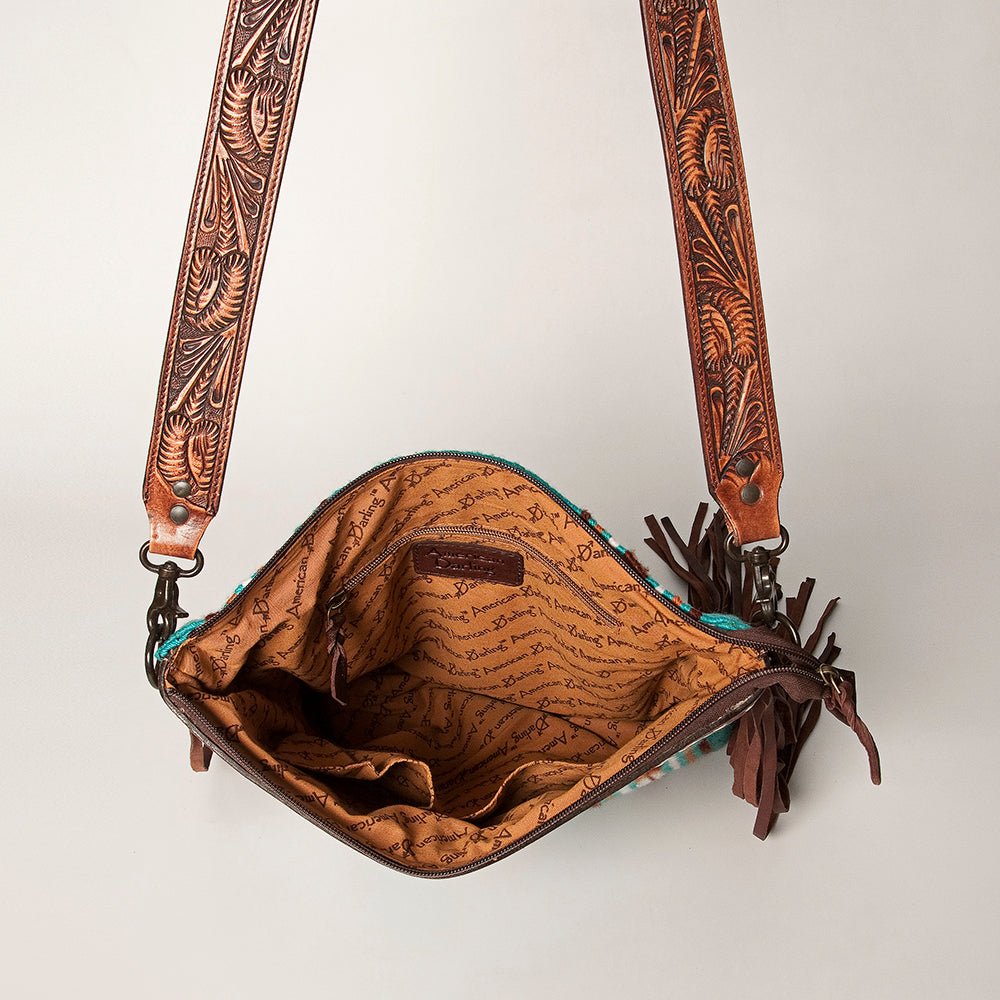 American Darling Signature Crossbody Hand Tooled Saddle Blanket Genuine Leather