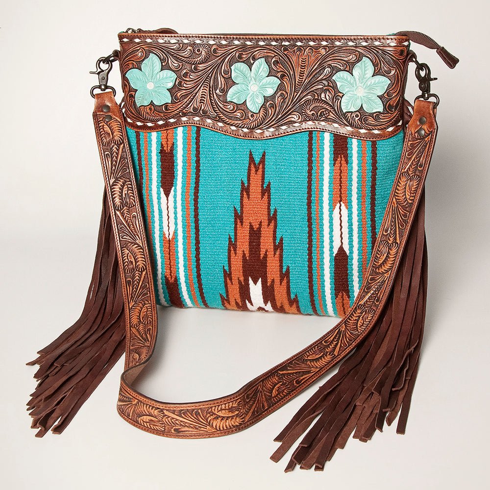 American Darling Signature Crossbody Hand Tooled Saddle Blanket Genuine Leather