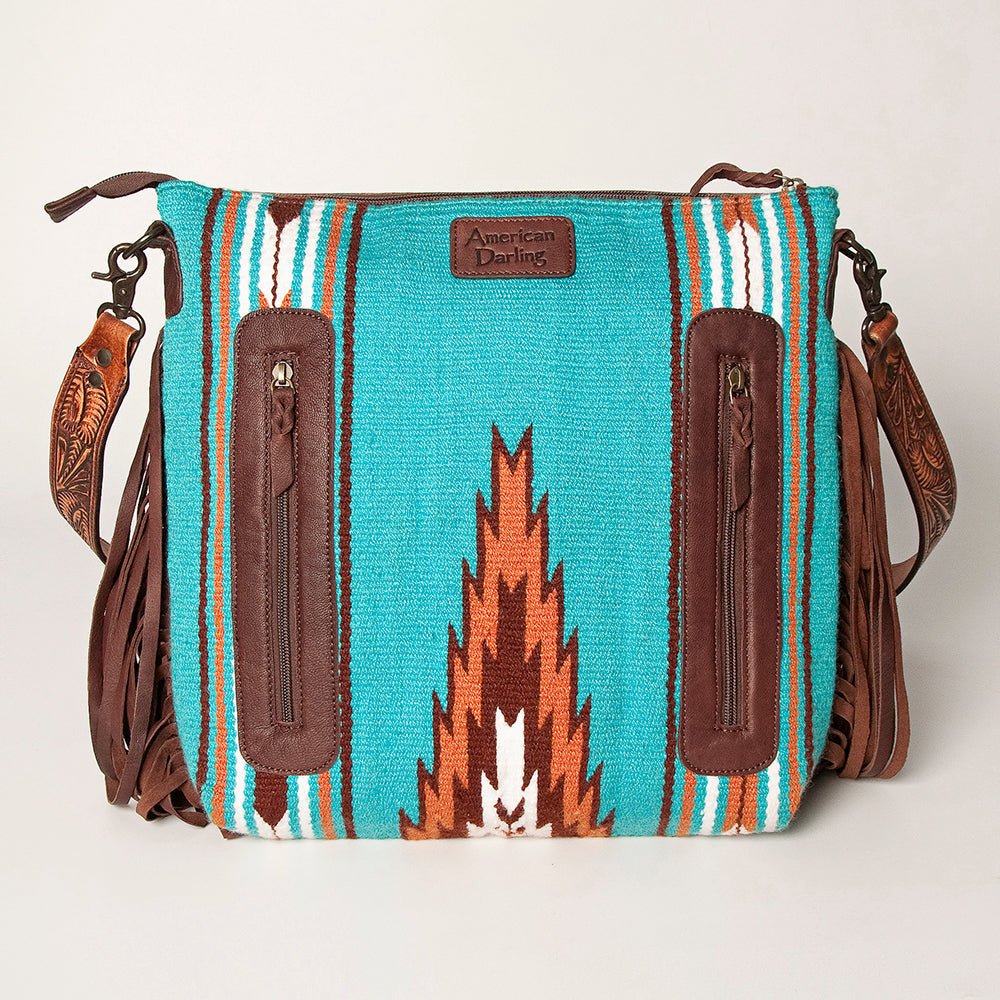 American Darling Signature Crossbody Hand Tooled Saddle Blanket Genuine Leather
