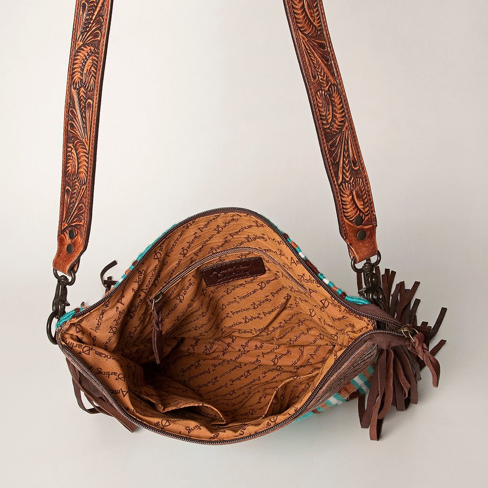 American Darling Signature Crossbody Hand Tooled Saddle Blanket Genuine Leather