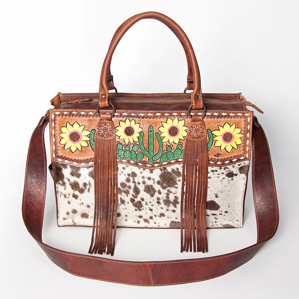 American Darling Tote Hand Tooled Hair-On Genuine Leather
