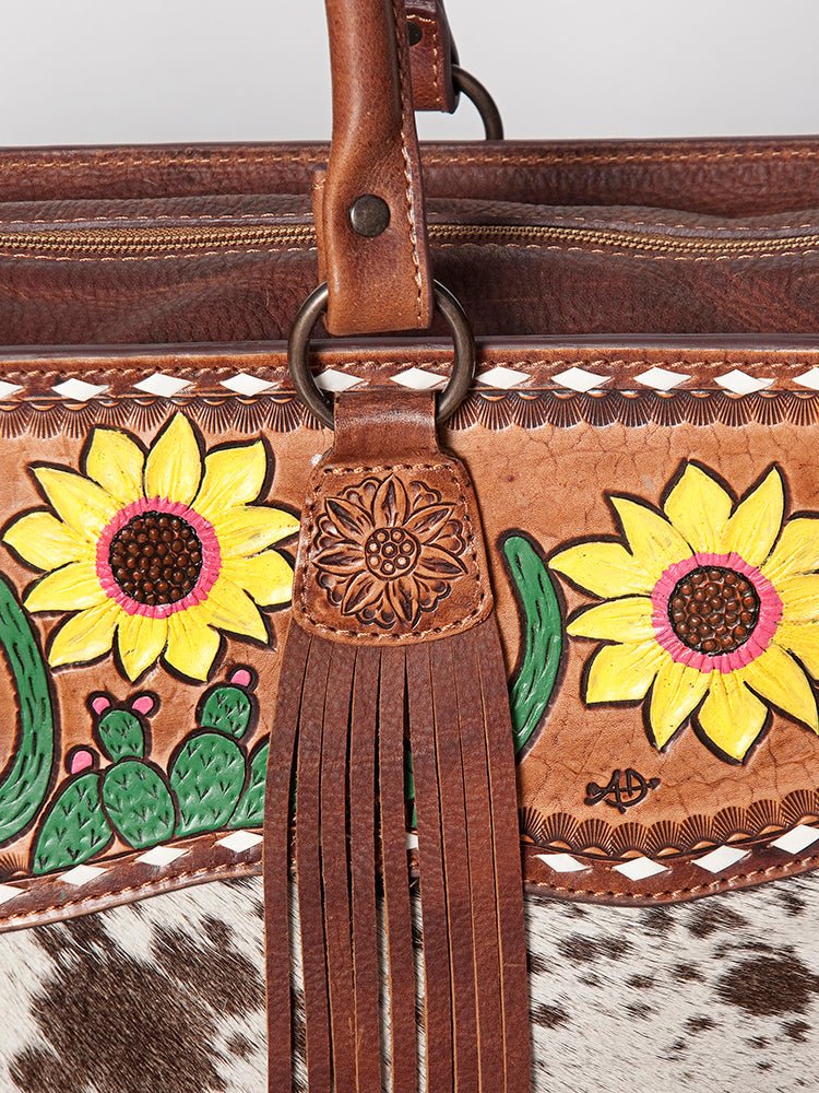 American Darling Tote Hand Tooled Hair-On Genuine Leather