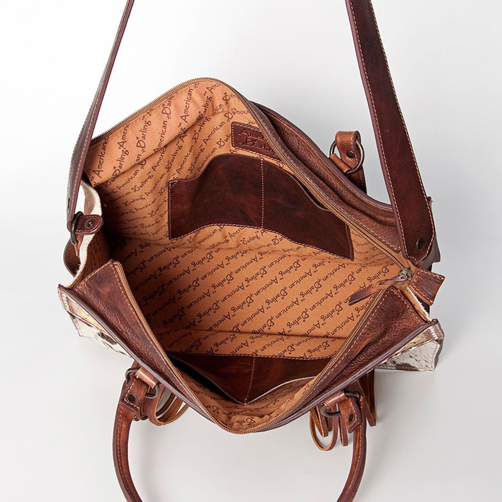 American Darling Tote Hand Tooled Hair-On Genuine Leather