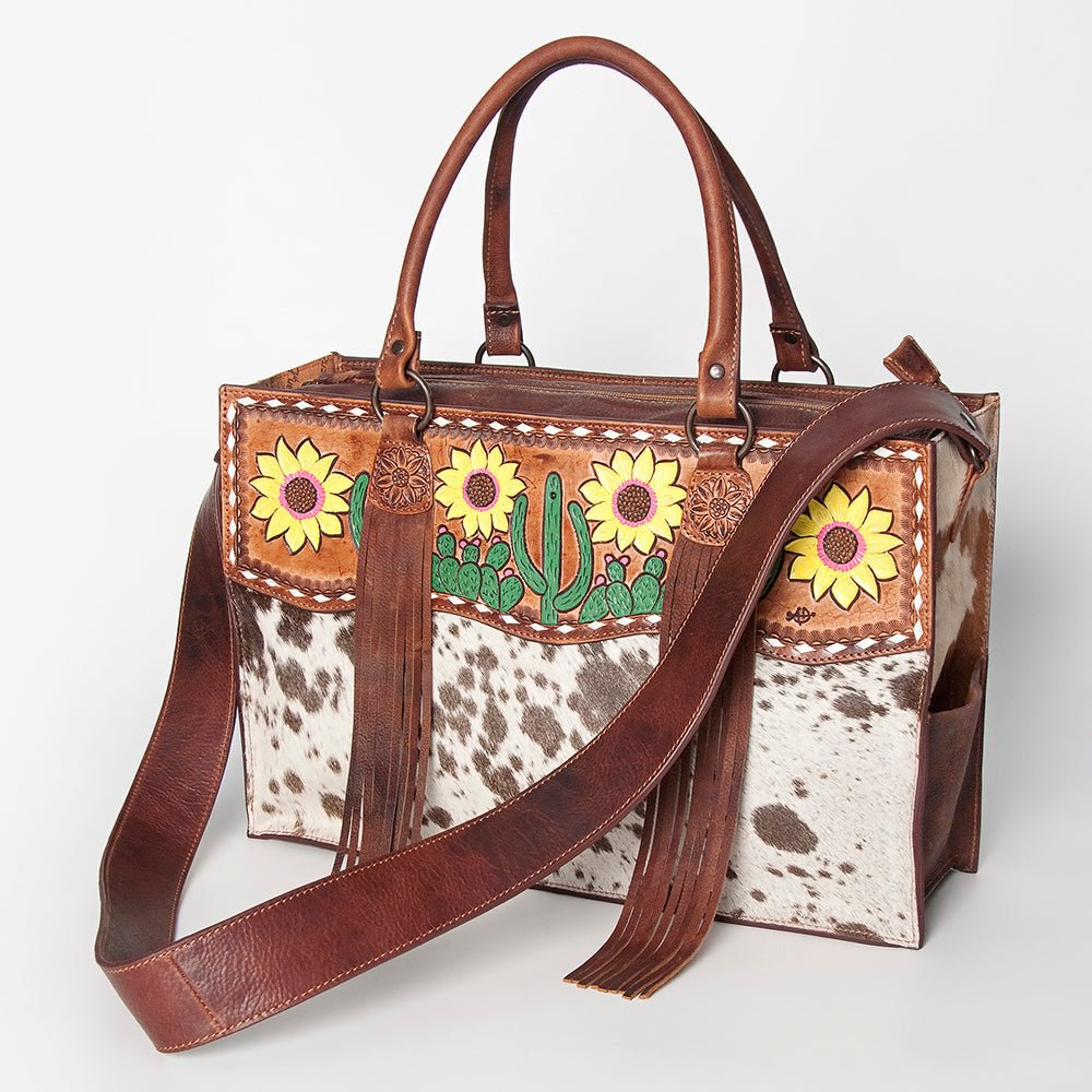 American Darling Tote Hand Tooled Hair-On Genuine Leather