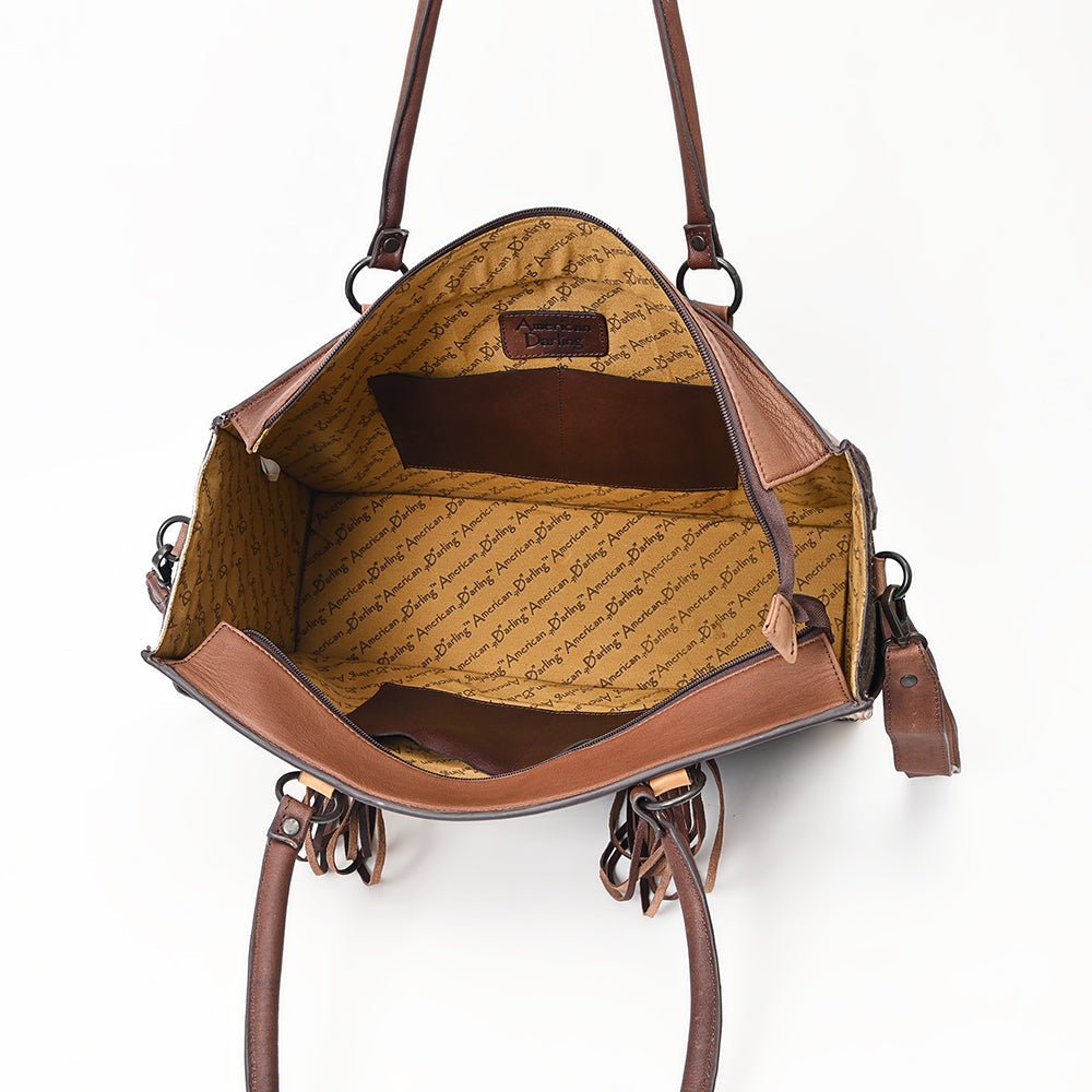 American Darling Tote Hand Tooled Hair-On Genuine Leather