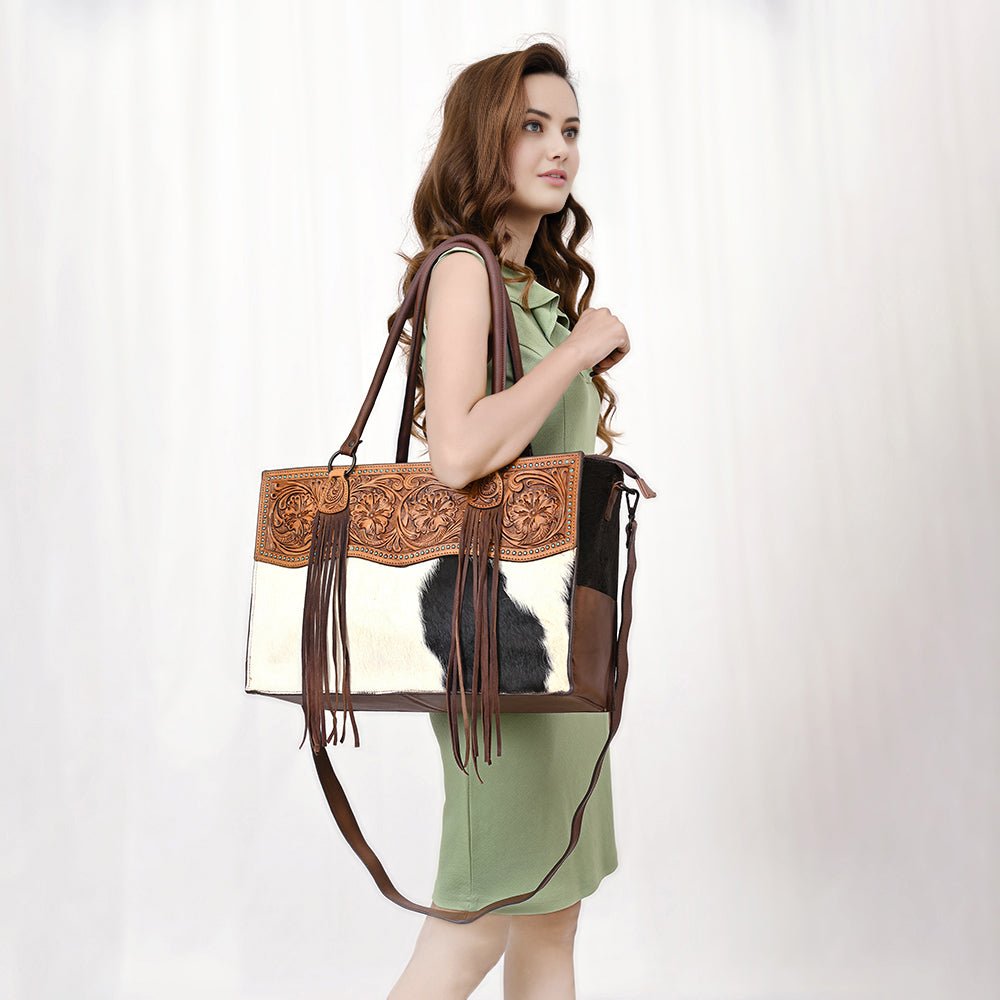 American Darling Tote Hand Tooled Hair-On Genuine Leather
