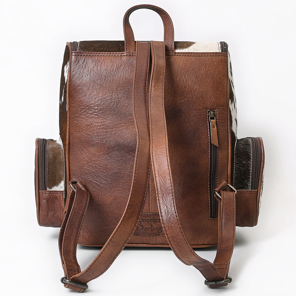American Darling Backpack for Women, Hand Tooled Floral Leather, Hair-On Cowhide, Turquoise Concho, Genuine Western Leather