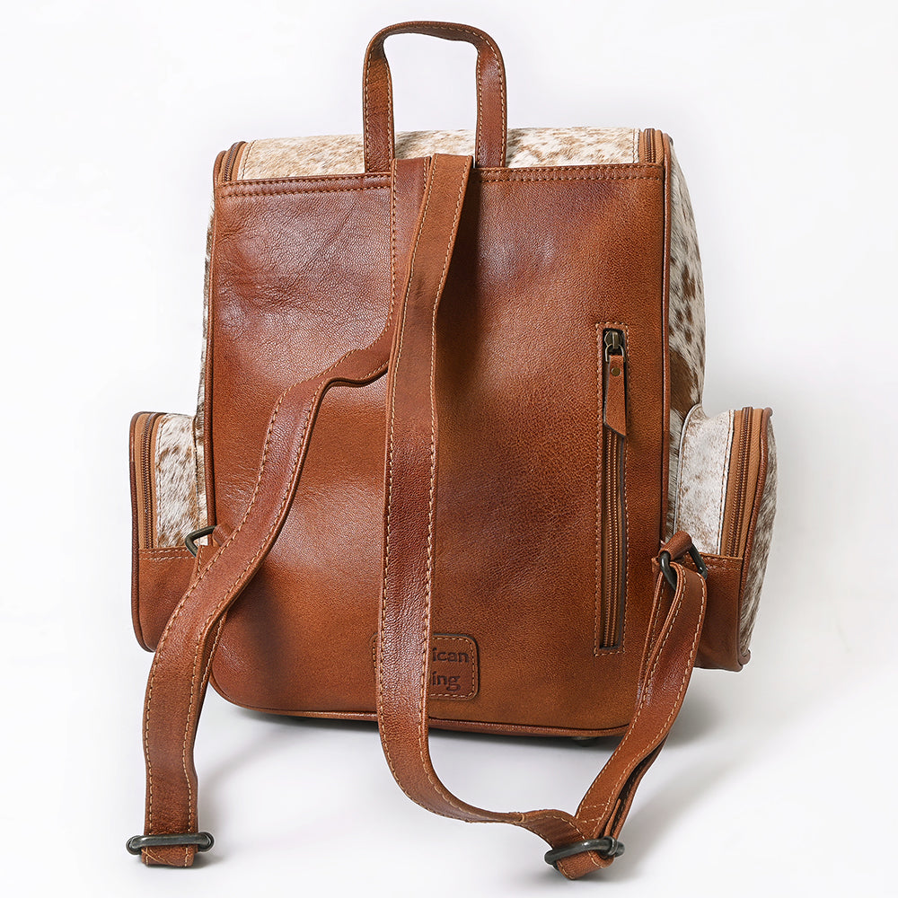 American Darling Backpack for Women, Hand Tooled Floral Leather, Hair-On Cowhide, Turquoise Concho, Genuine Western Leather