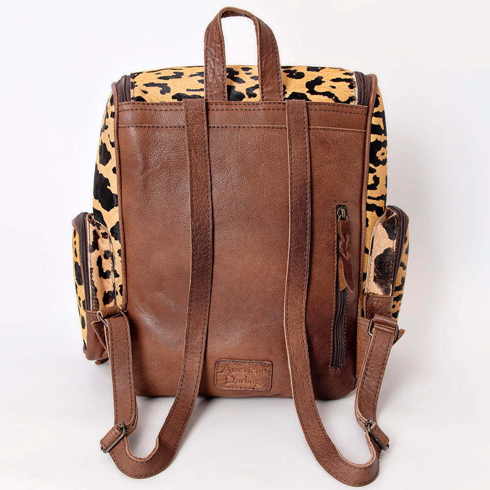 American Darling Backpack for Women, Hand Tooled Floral Leather, Hair-On Cowhide, Turquoise Concho, Genuine Western Leather