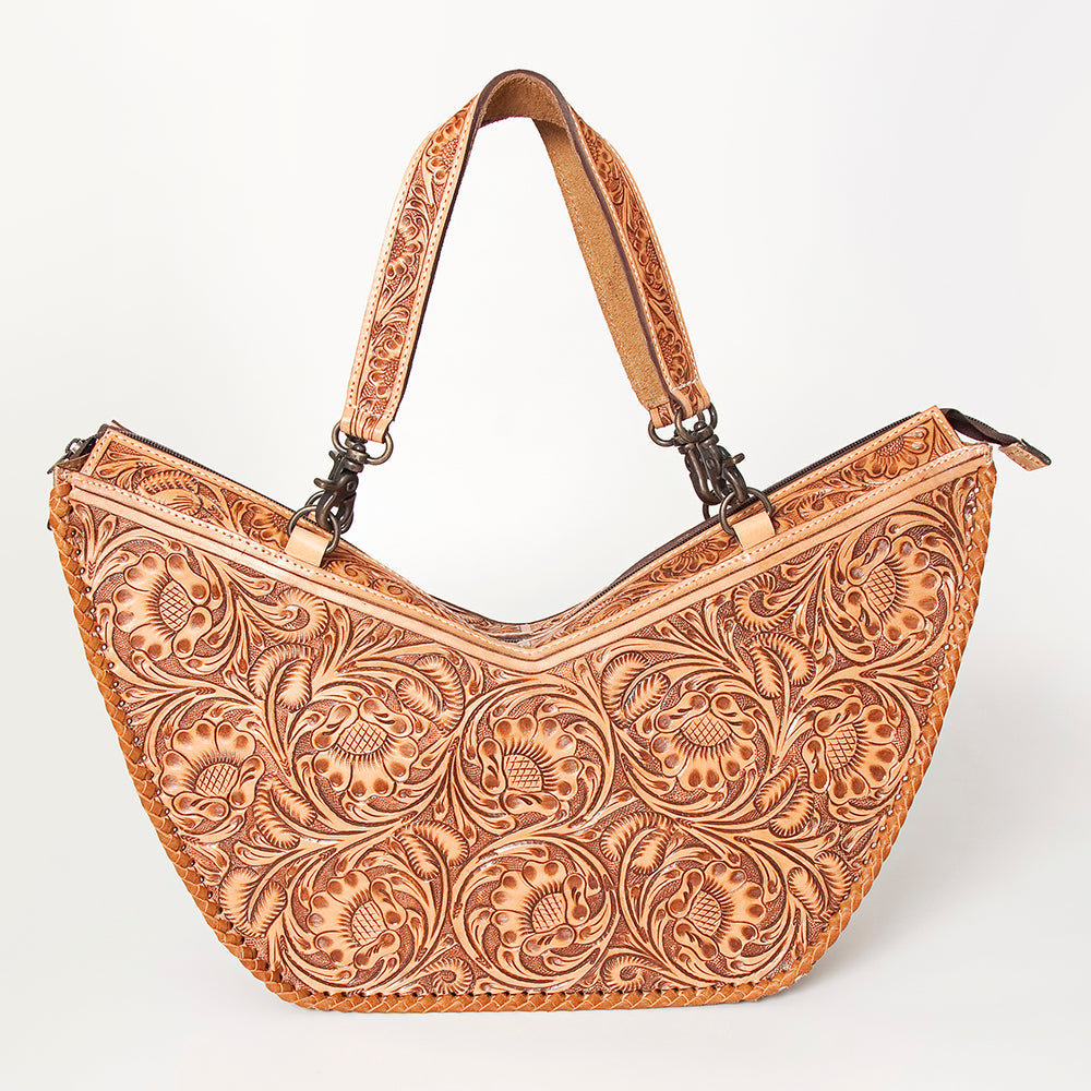 American Darling Tote Bag Western Leather Hand Tooled Floral Carved Full Grain Vegetable Tanned Genuine Leather 13x19