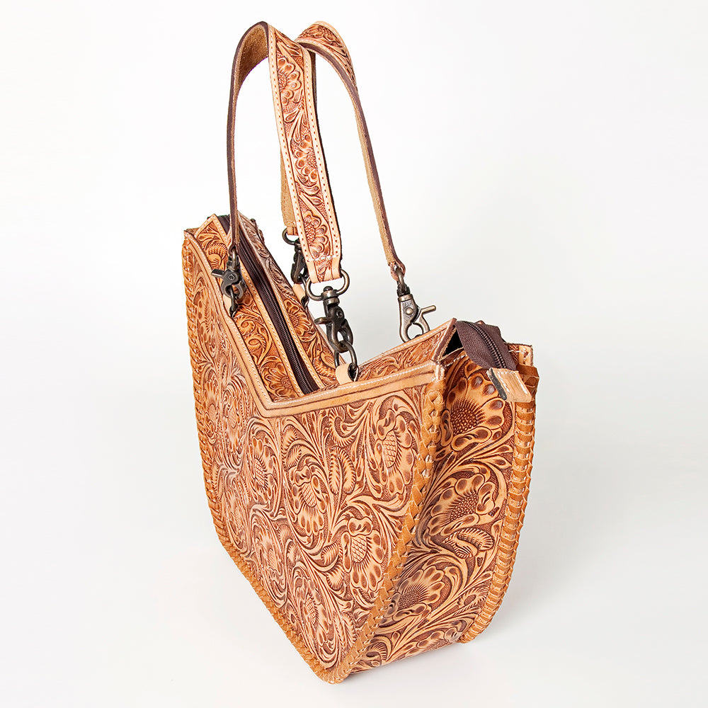 American Darling Tote Bag Western Leather Hand Tooled Floral Carved Full Grain Vegetable Tanned Genuine Leather 13x19