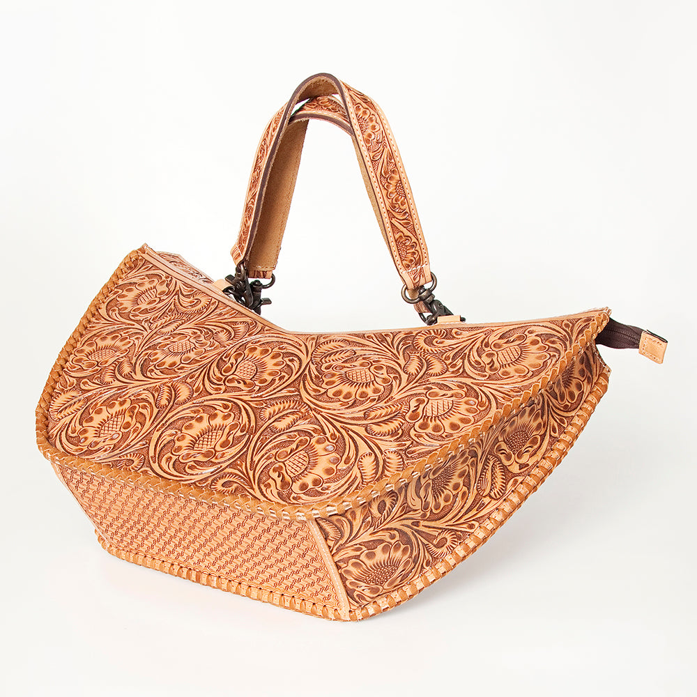 American Darling Tote Bag Western Leather Hand Tooled Floral Carved Full Grain Vegetable Tanned Genuine Leather 13x19