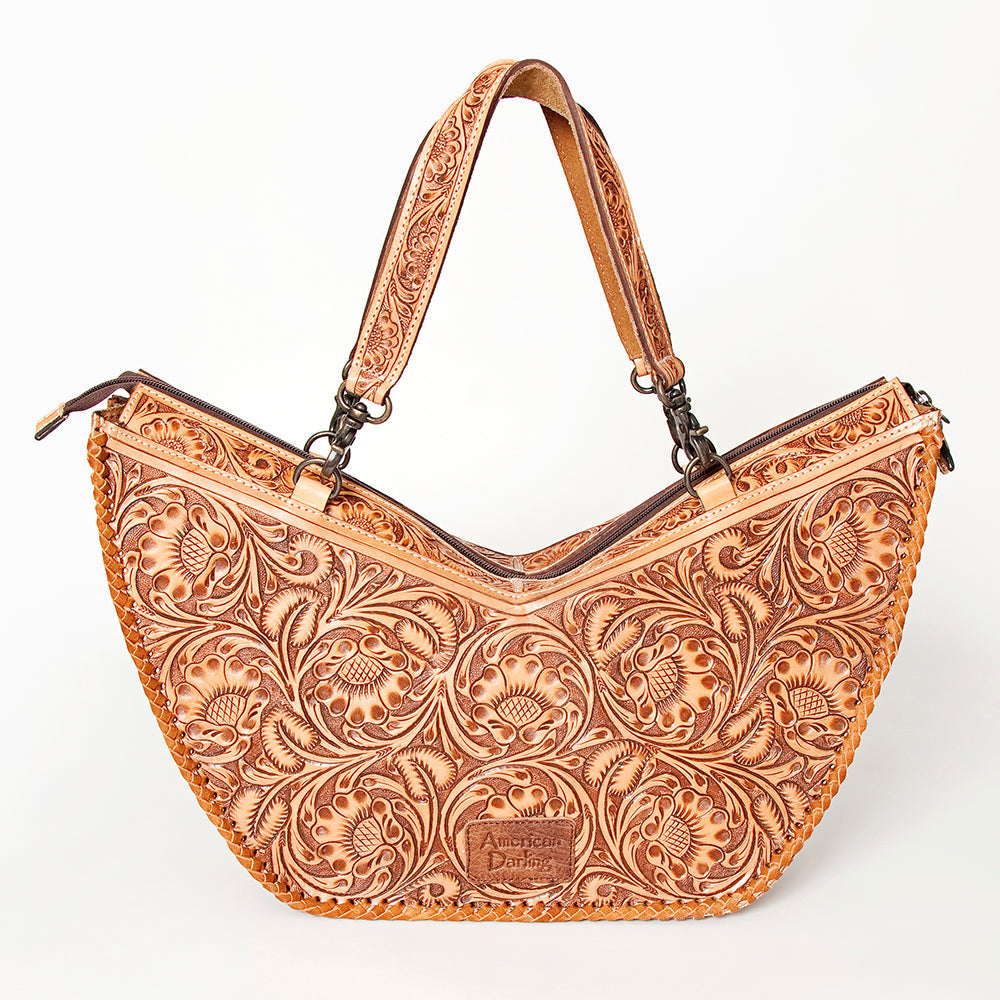 American Darling Tote Bag Western Leather Hand Tooled Floral Carved Full Grain Vegetable Tanned Genuine Leather 13x19