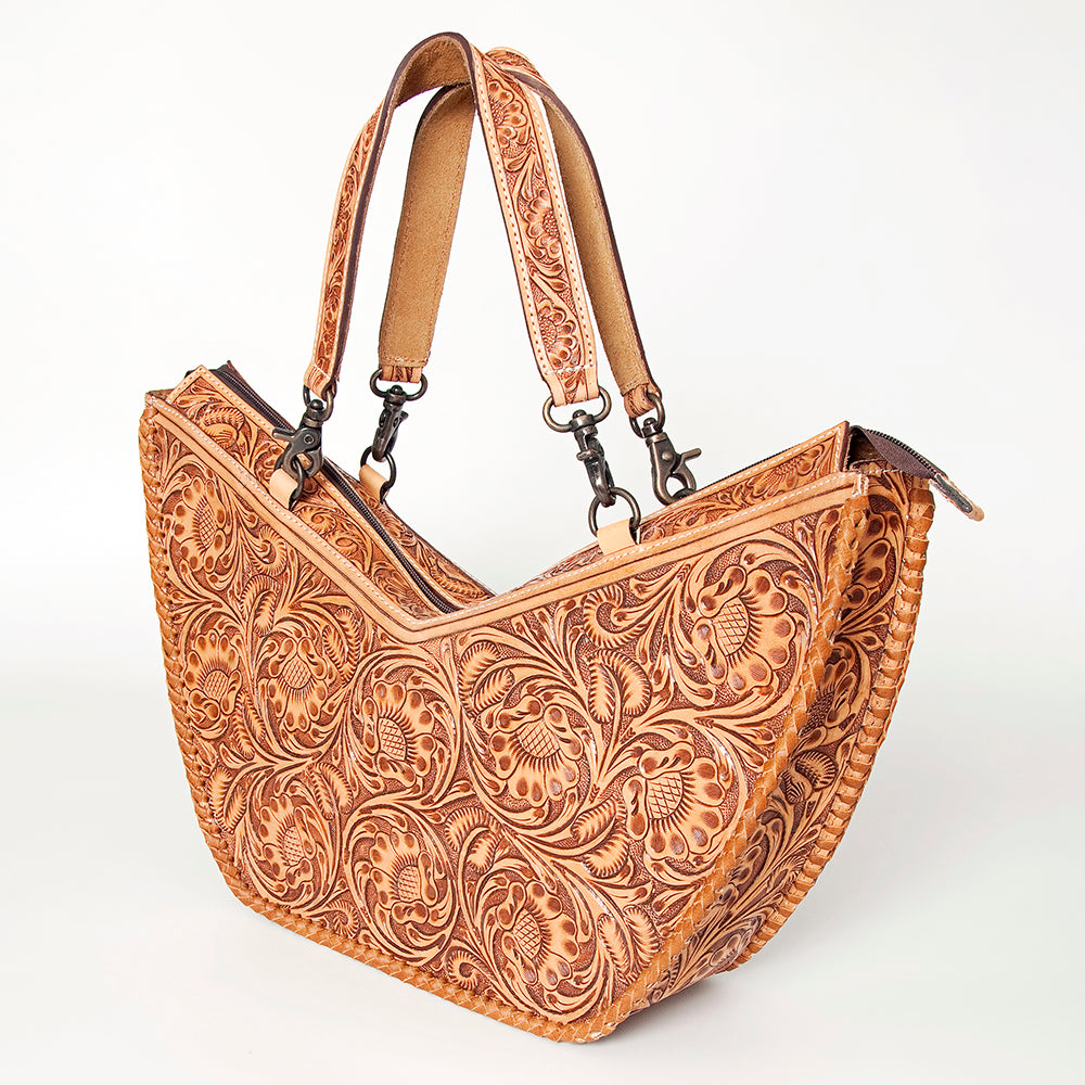 American Darling Tote Bag Western Leather Hand Tooled Floral Carved Full Grain Vegetable Tanned Genuine Leather 13x19