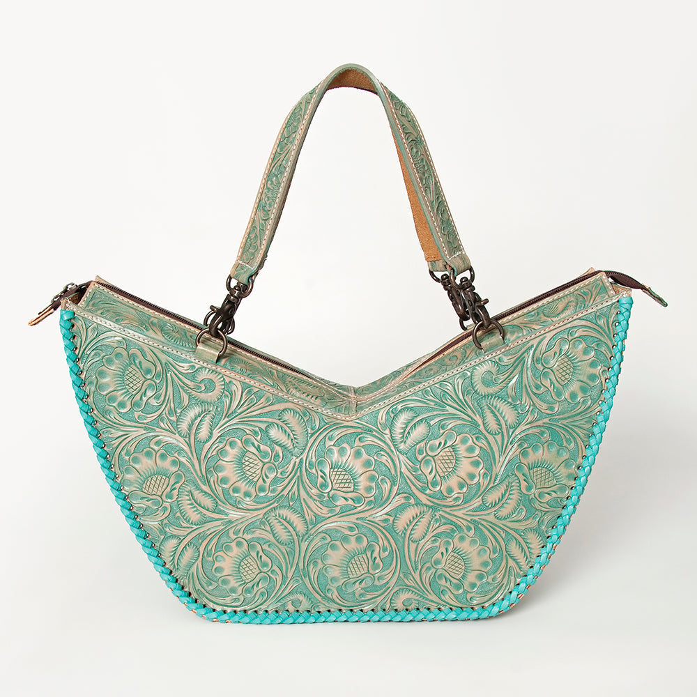 American Darling Tote Bag Western Leather Hand Tooled Floral Carved Full Grain Vegetable Tanned Genuine Leather 13x19