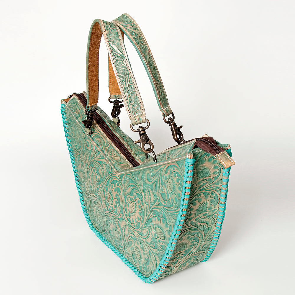 American Darling Tote Bag Western Leather Hand Tooled Floral Carved Full Grain Vegetable Tanned Genuine Leather 13x19