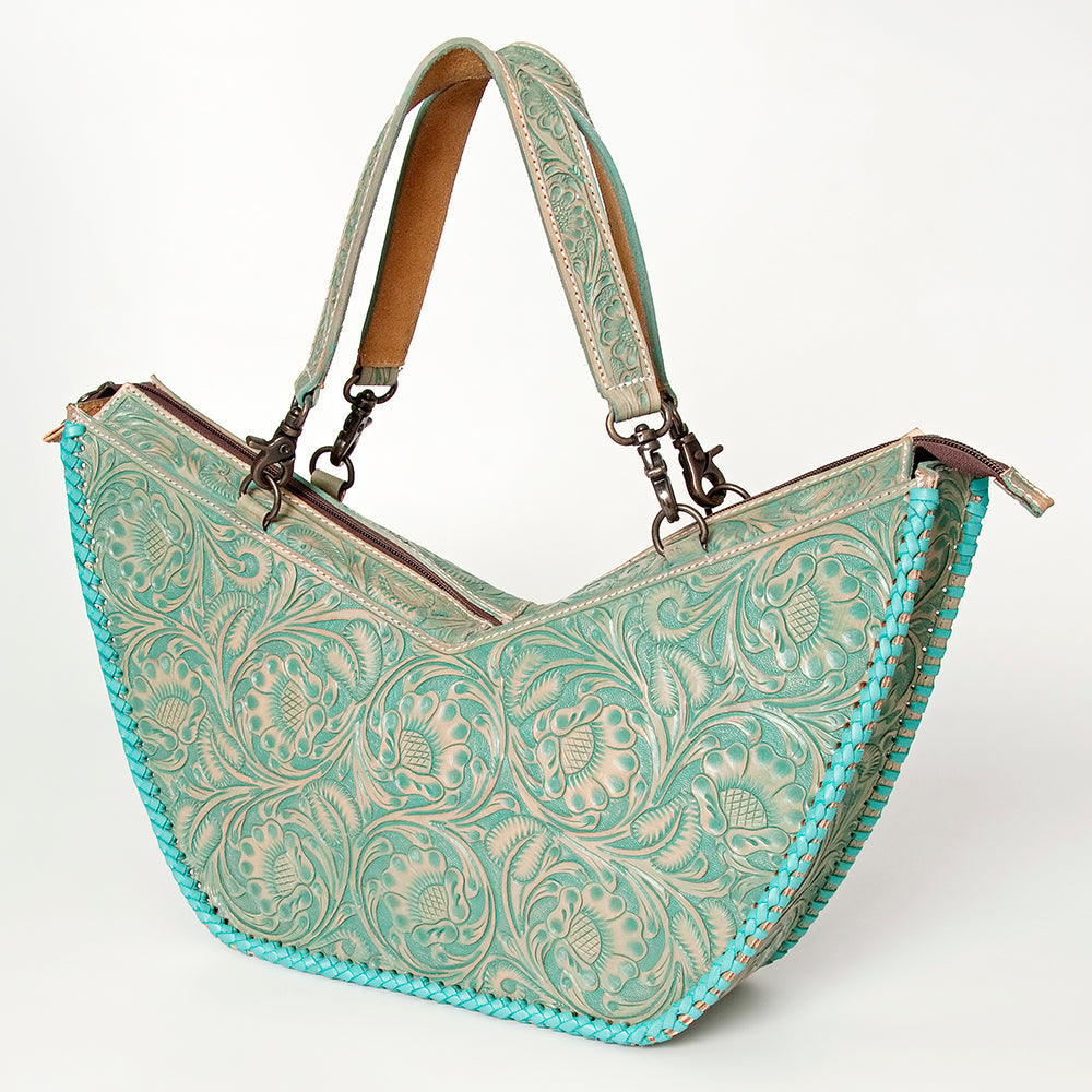 American Darling Tote Bag Western Leather Hand Tooled Floral Carved Full Grain Vegetable Tanned Genuine Leather 13x19