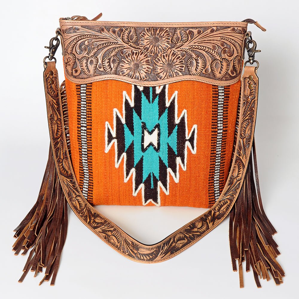 American Darling Signature Crossbody Hand Tooled Saddle Blanket Genuine Leather