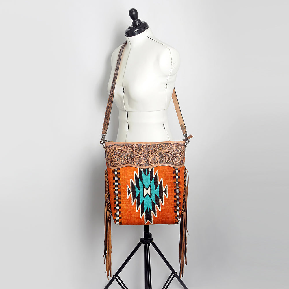 American Darling Signature Crossbody Hand Tooled Saddle Blanket Genuine Leather